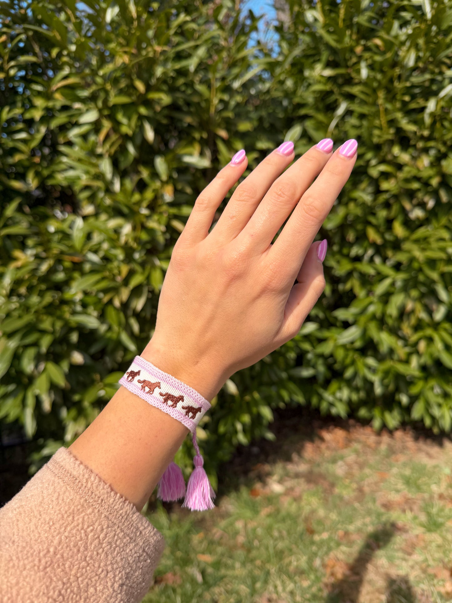 Pink Horse Girl Embroidered Bracelet