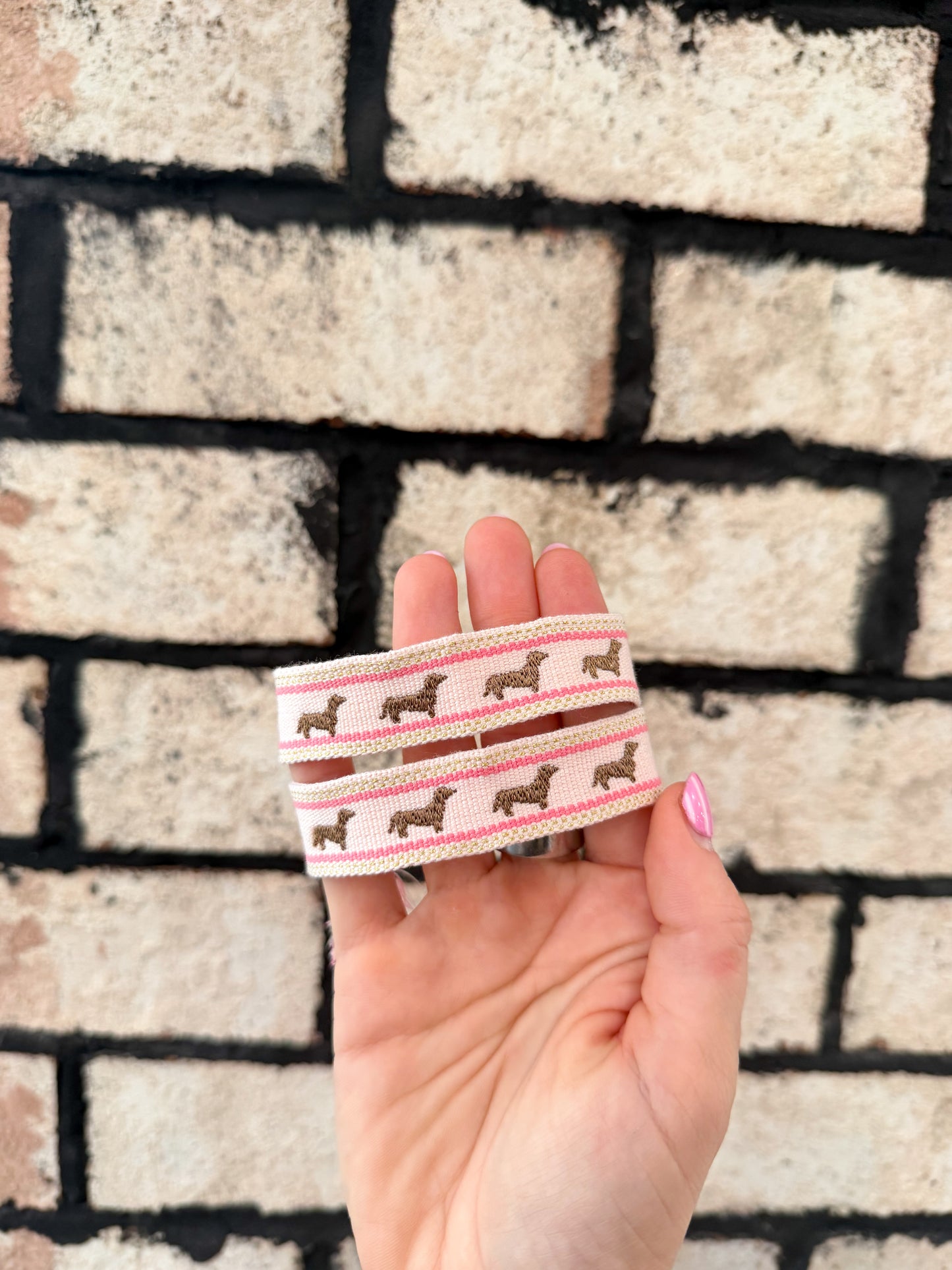 Pink Please Weenie Embroidered Bracelet