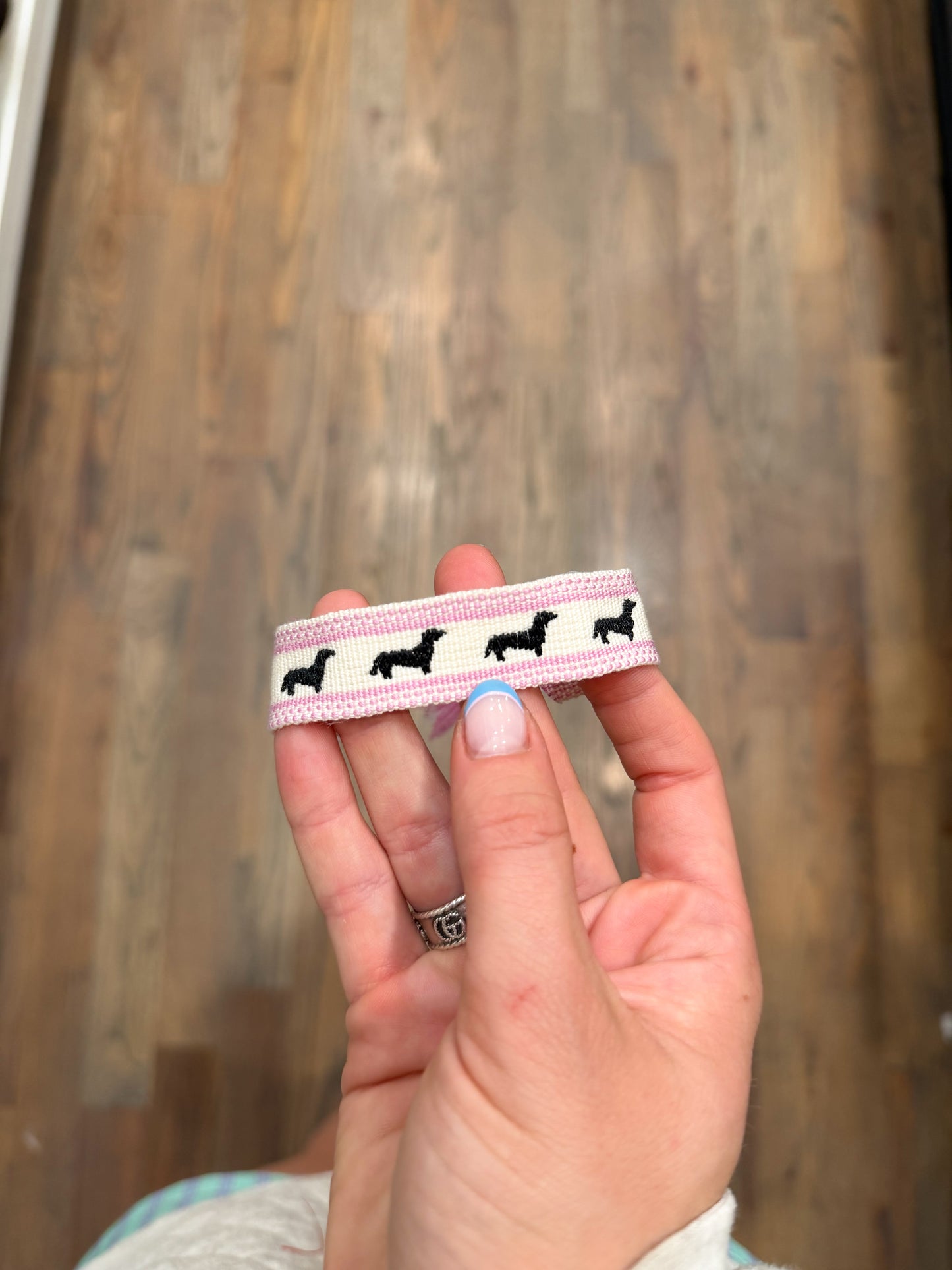 Pink Cream Black Weenie Embroidered Bracelet