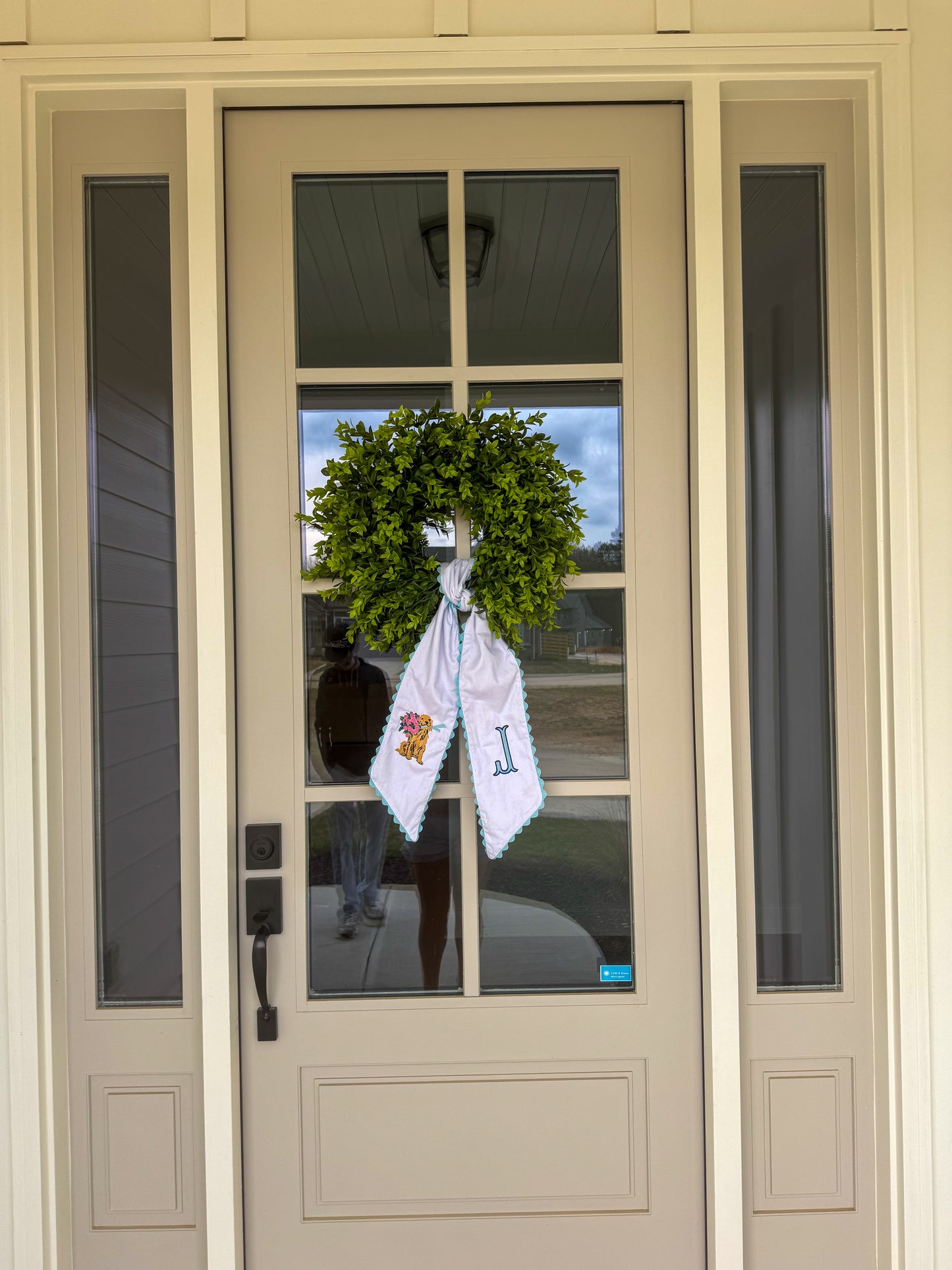Blue Monogrammed Golden Retriever Wreath Sash