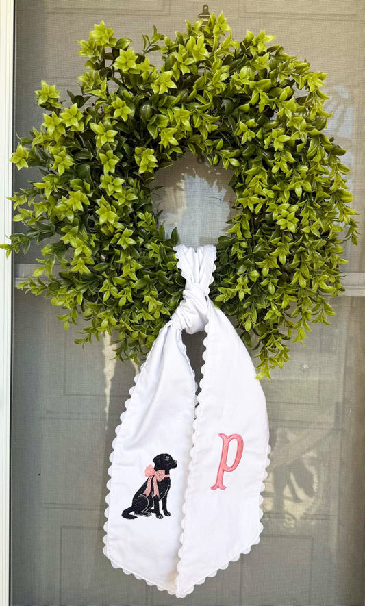 White Monogrammed Labrador Wreath Sash
