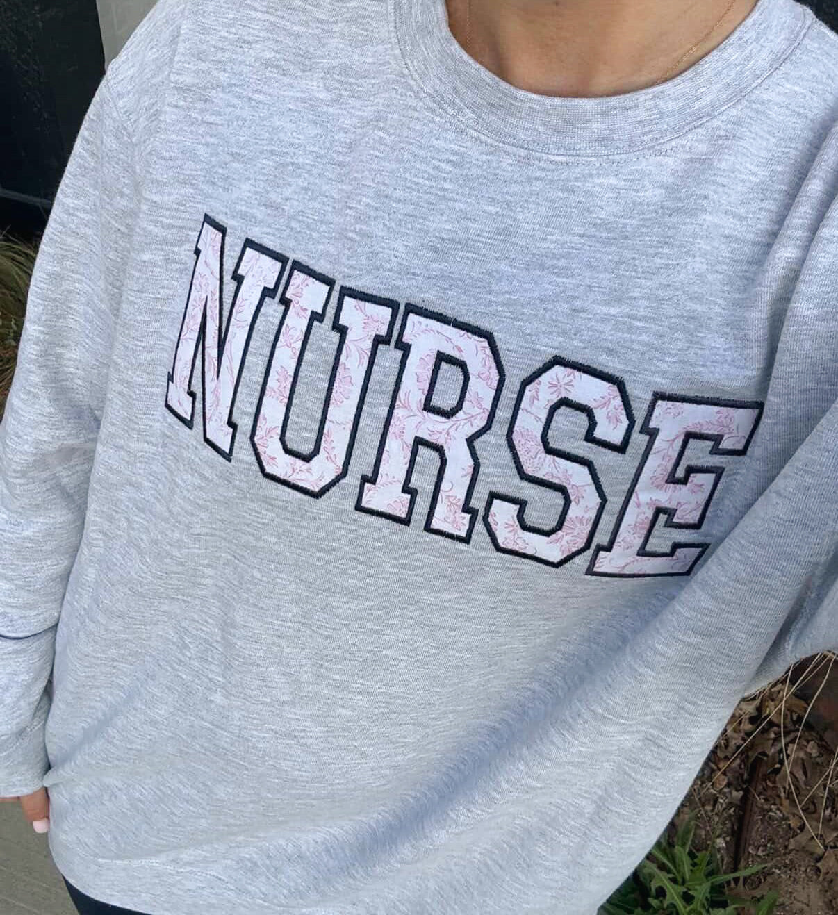 Pink Floral Nurse Crewneck