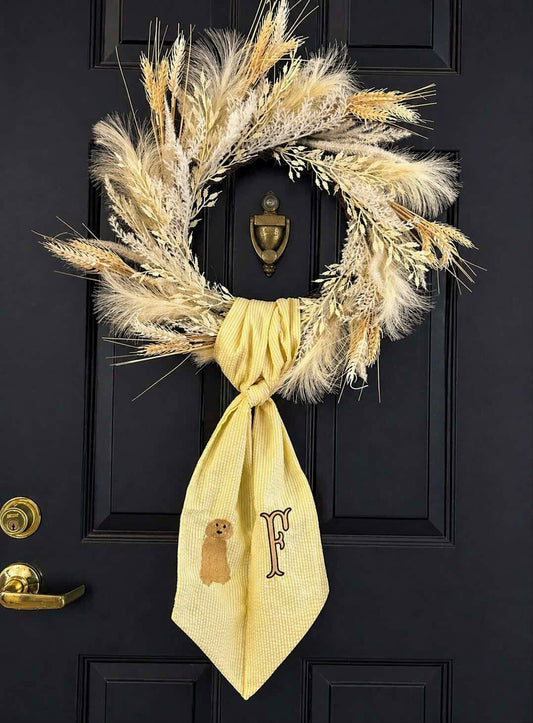 Yellow Seersucker Dog Monogram Wreath Sash