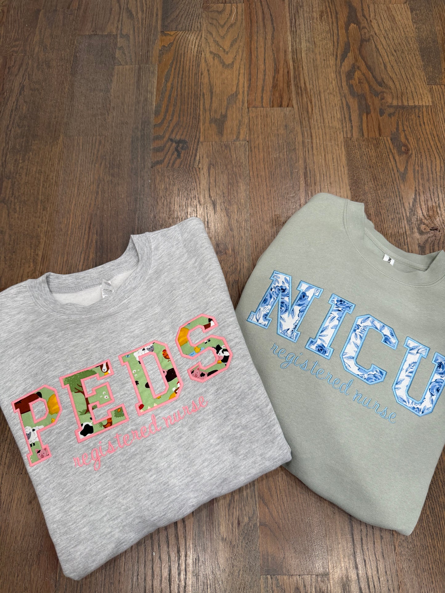 Sage Blue Floral NICU Registered Nurse Sweatshirt