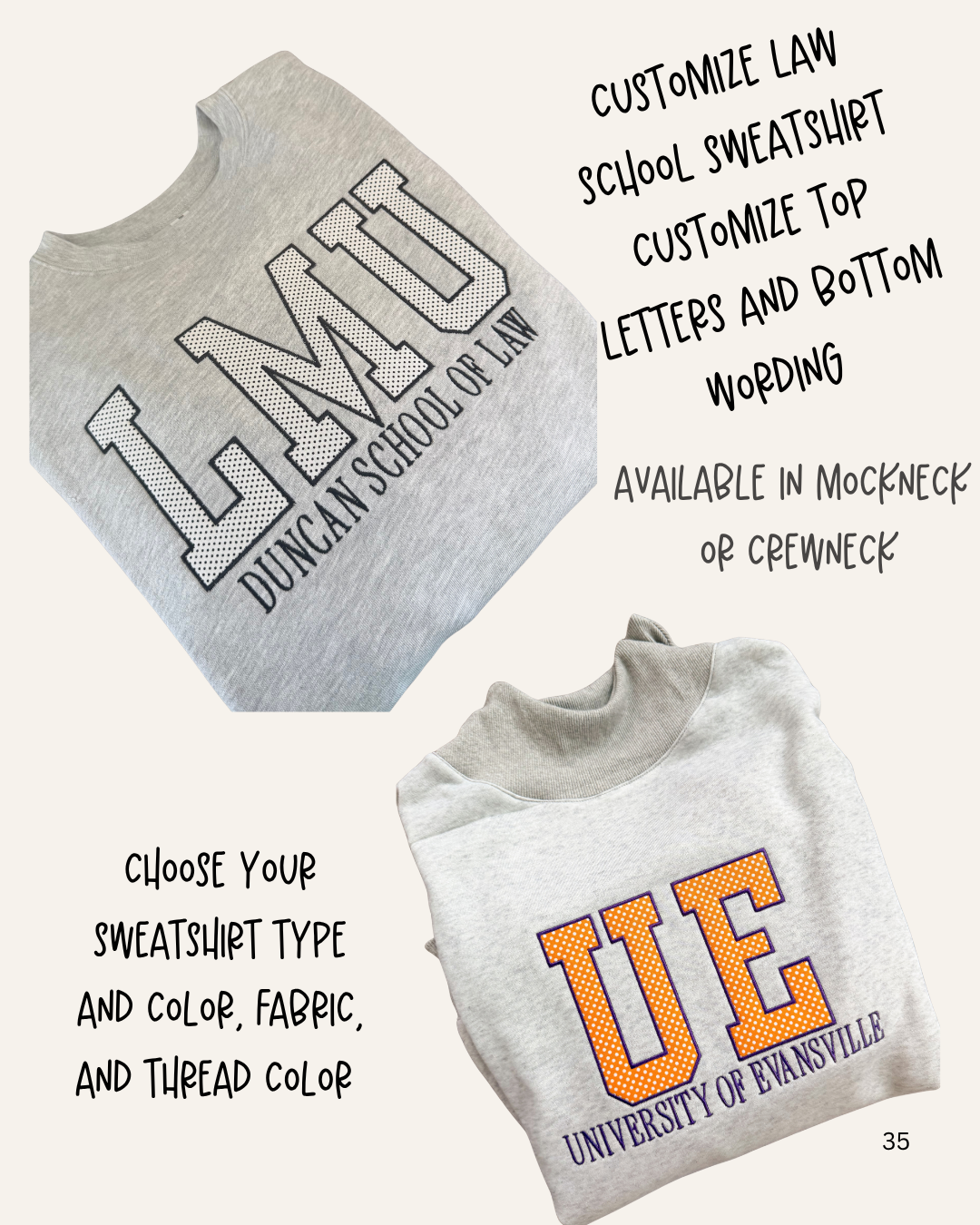 Custom Law School Applique and Simple Serif Wording Sweatshirt