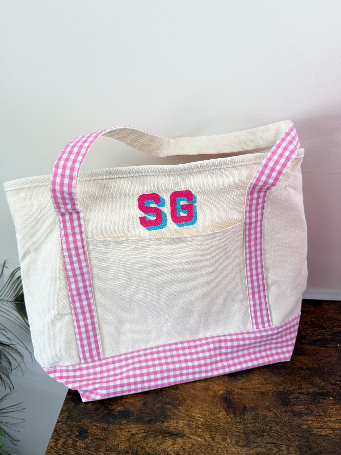 Block Monogram Gingham Tote
