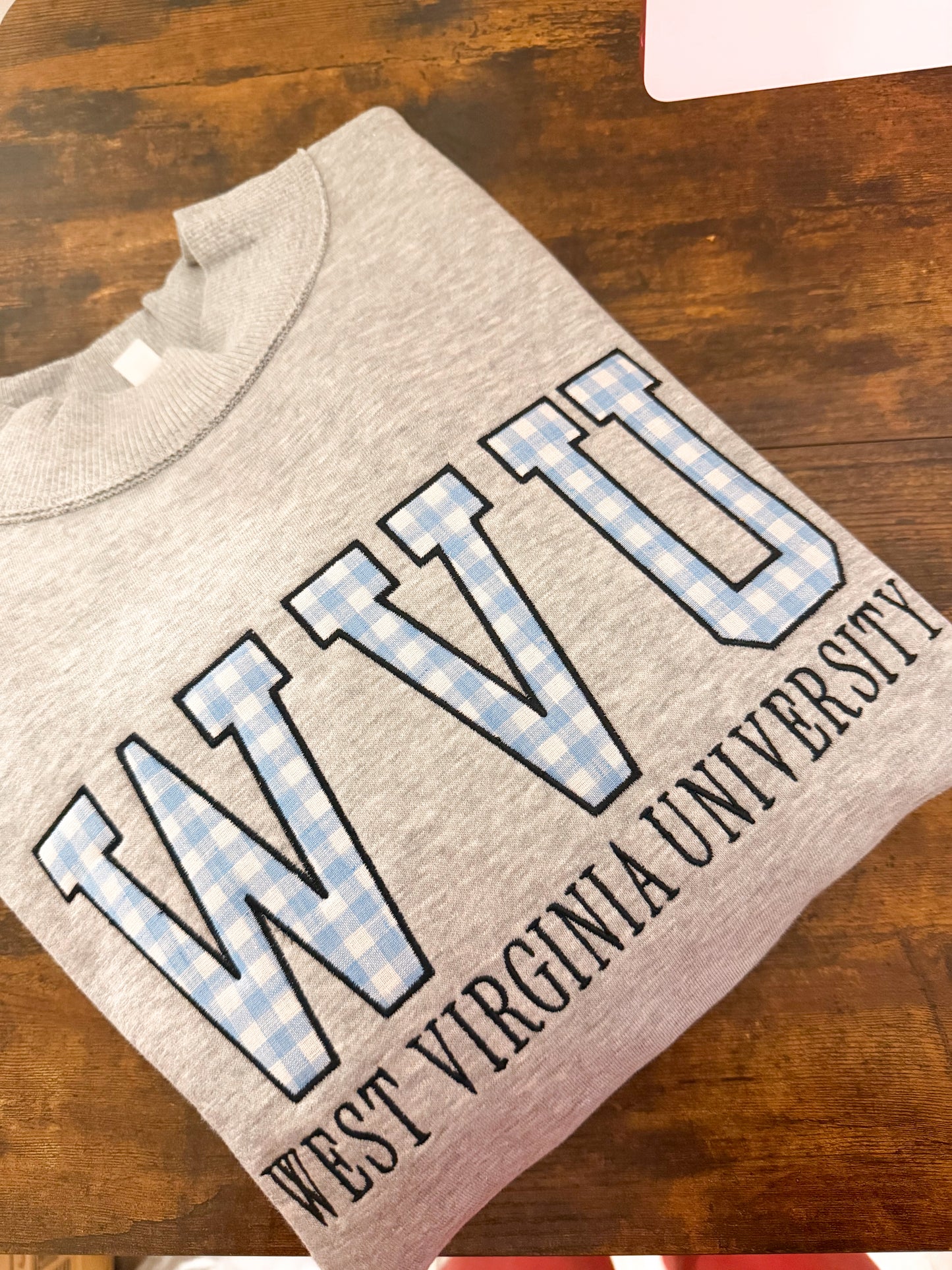 Blue Gingham WVU Mockneck