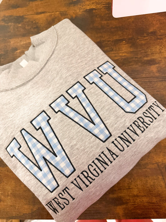 Blue Gingham WVU Mockneck