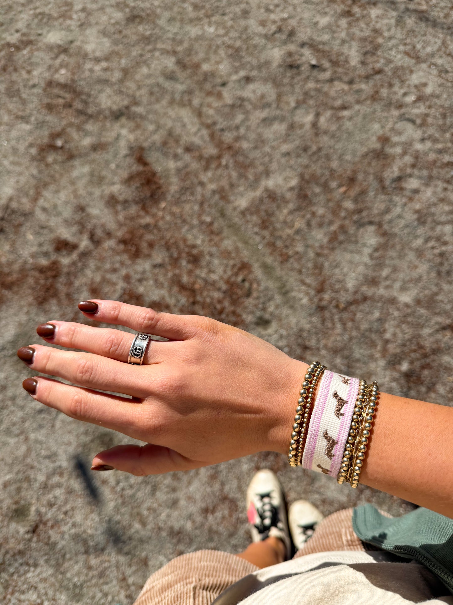 PREORDER Pink Cream Dachshund Embroidered Bracelet