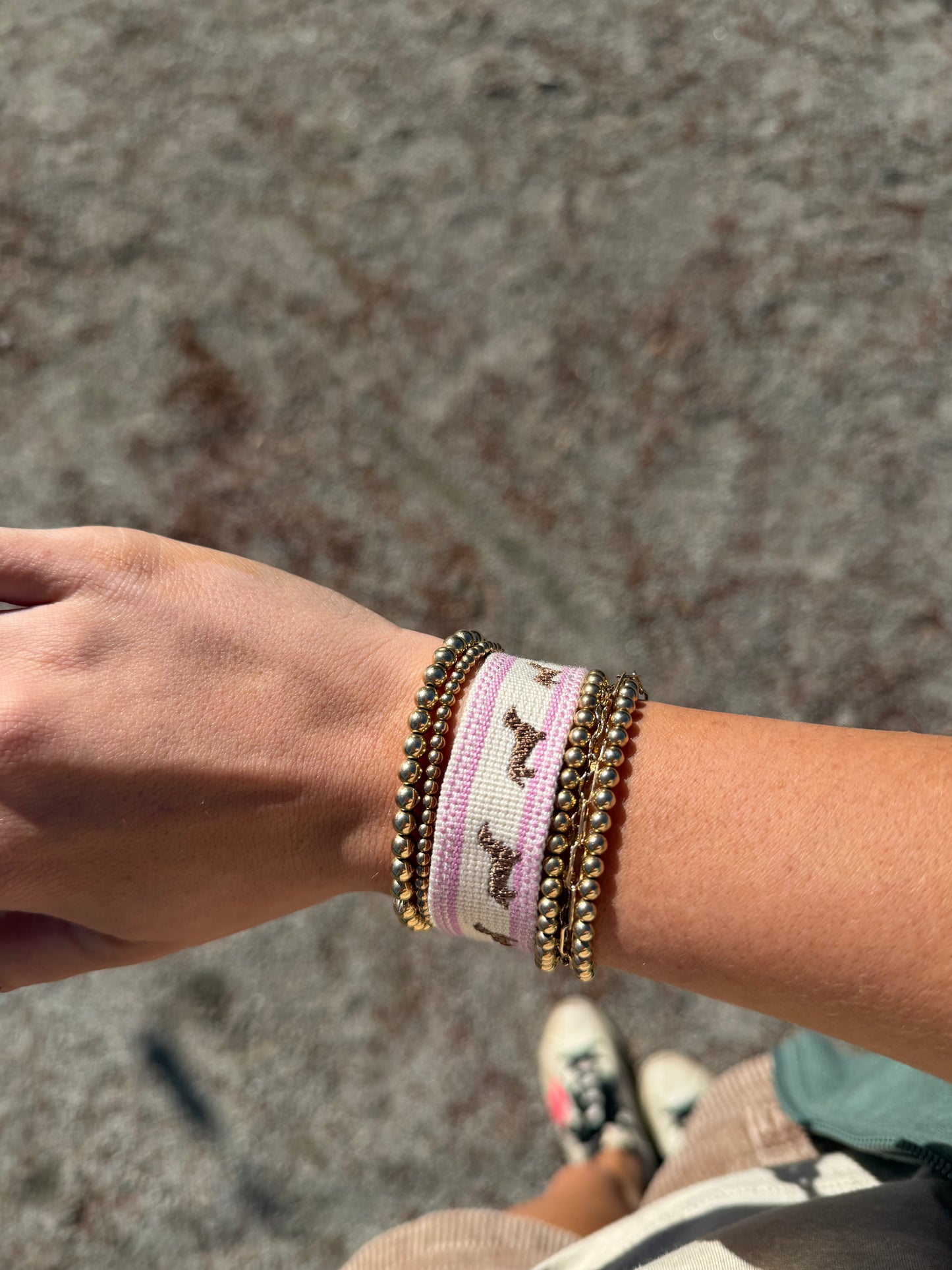 PREORDER Pink Cream Dachshund Embroidered Bracelet