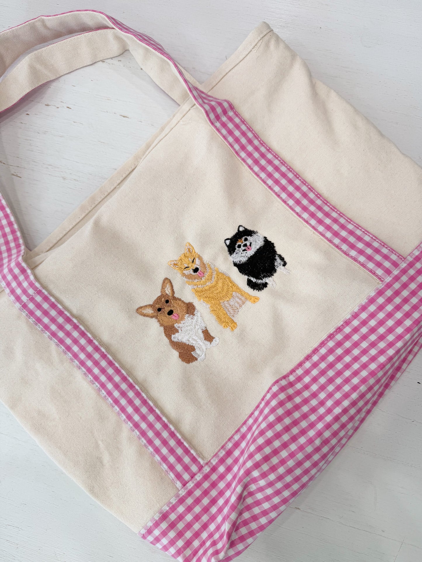 Custom Gingham Dog Tote Bags