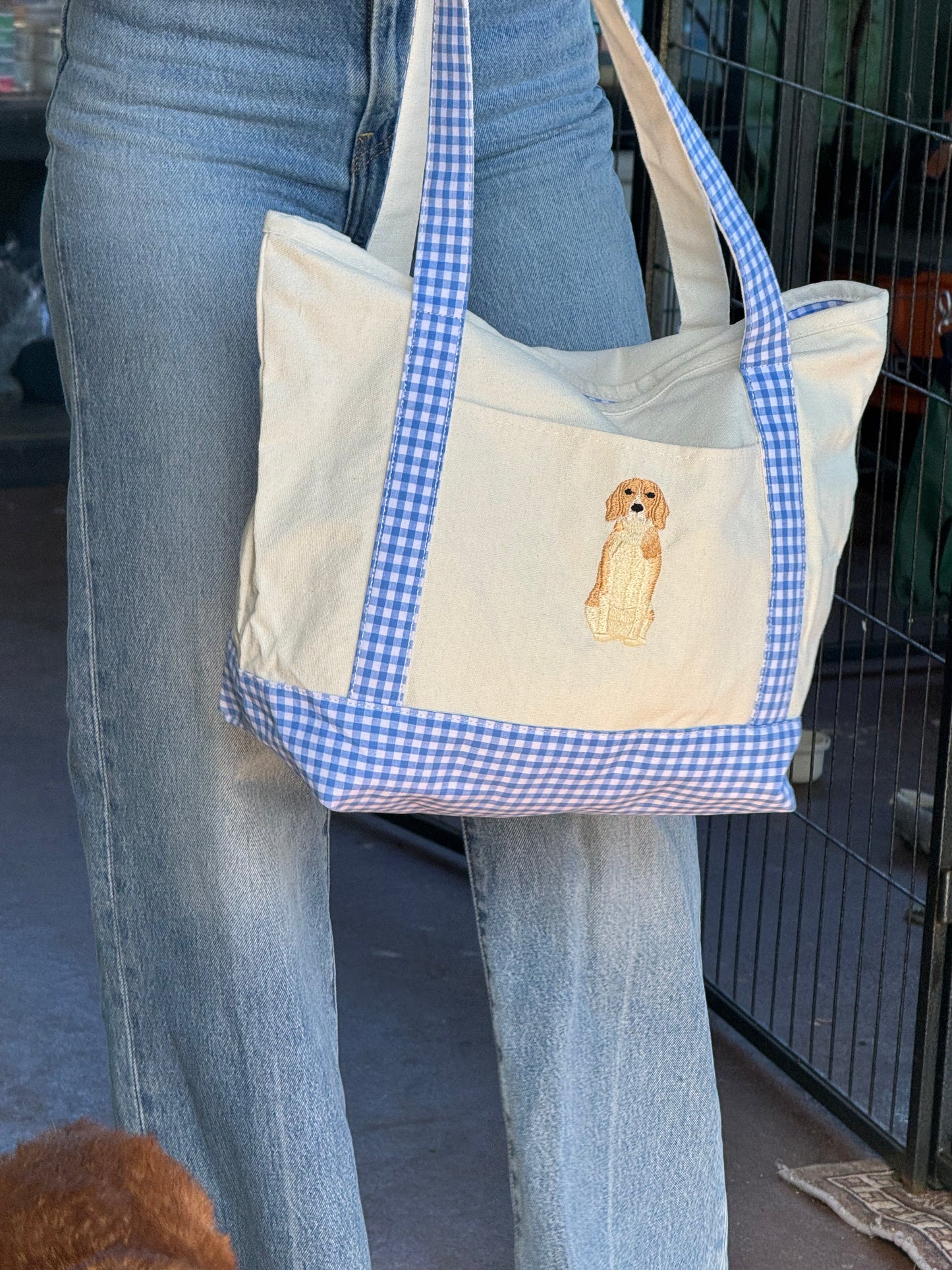 Custom Gingham Dog Tote Bags