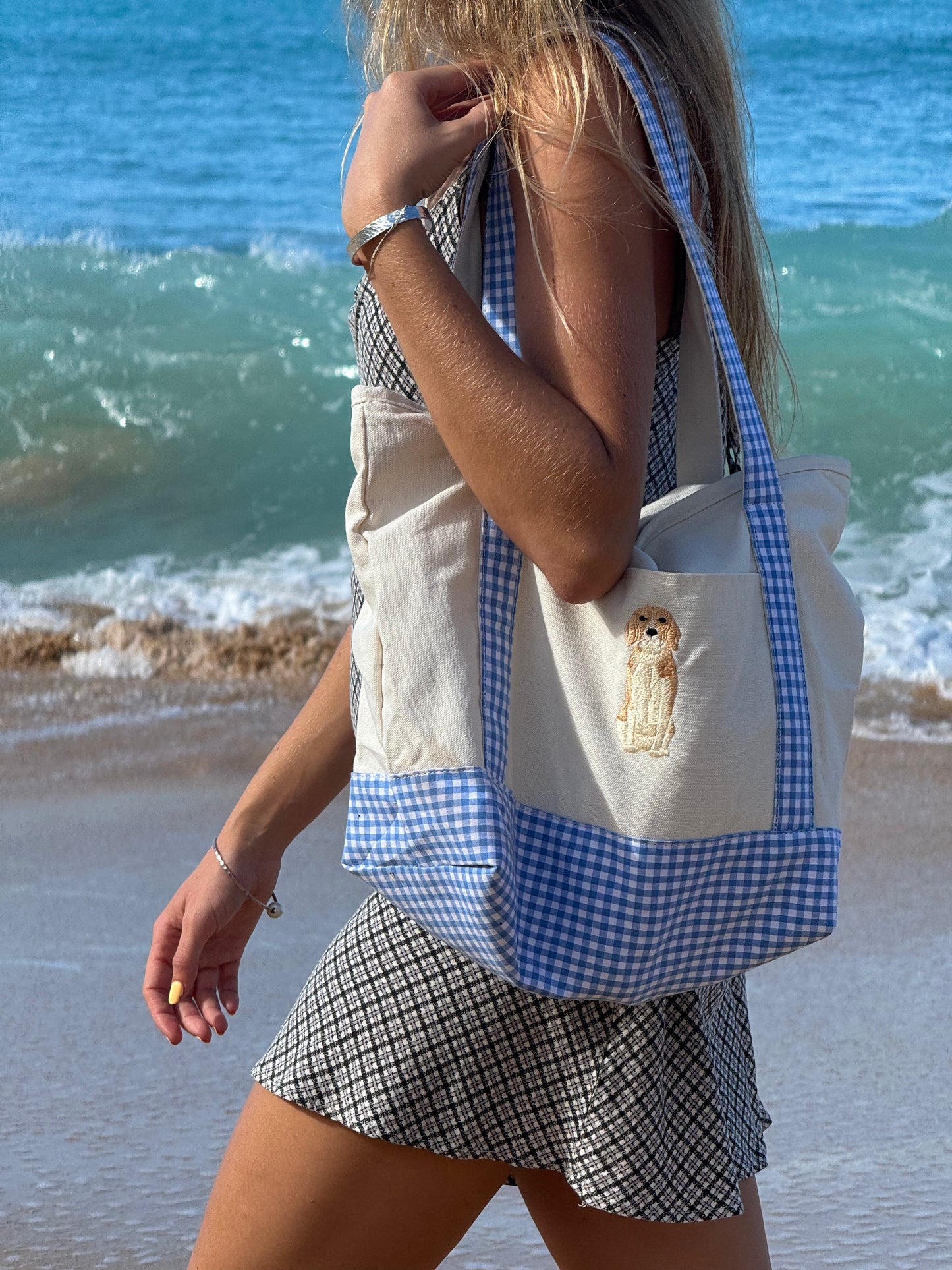 Custom Gingham Dog Tote Bags