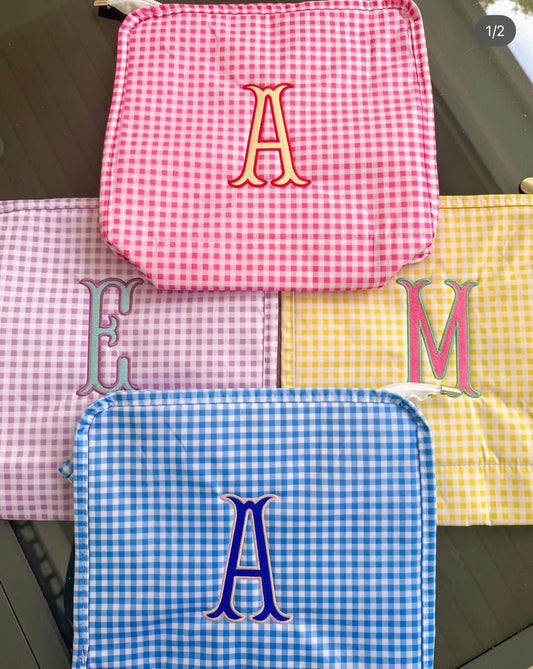 Gingham Initial Roadie Bags