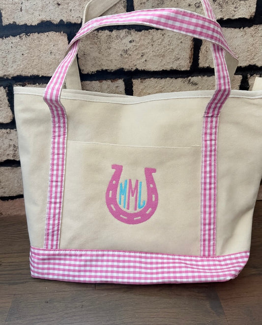 Monogram Horseshoe Gingham Tote