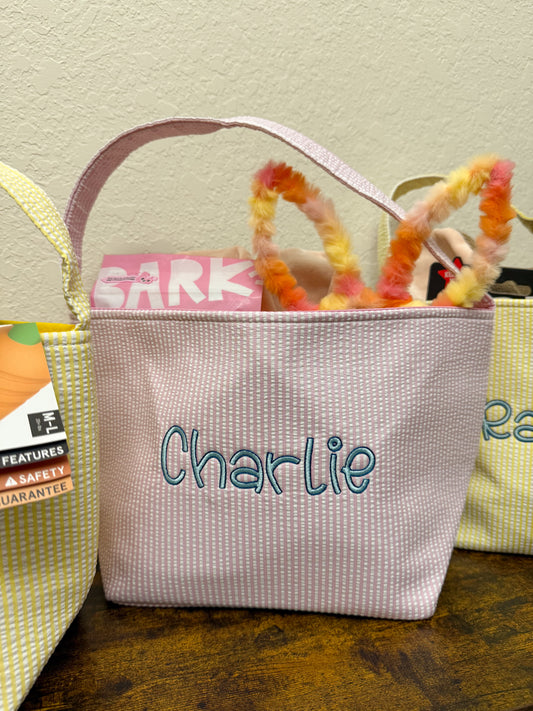 Pastel Seersucker Striped Name Basket