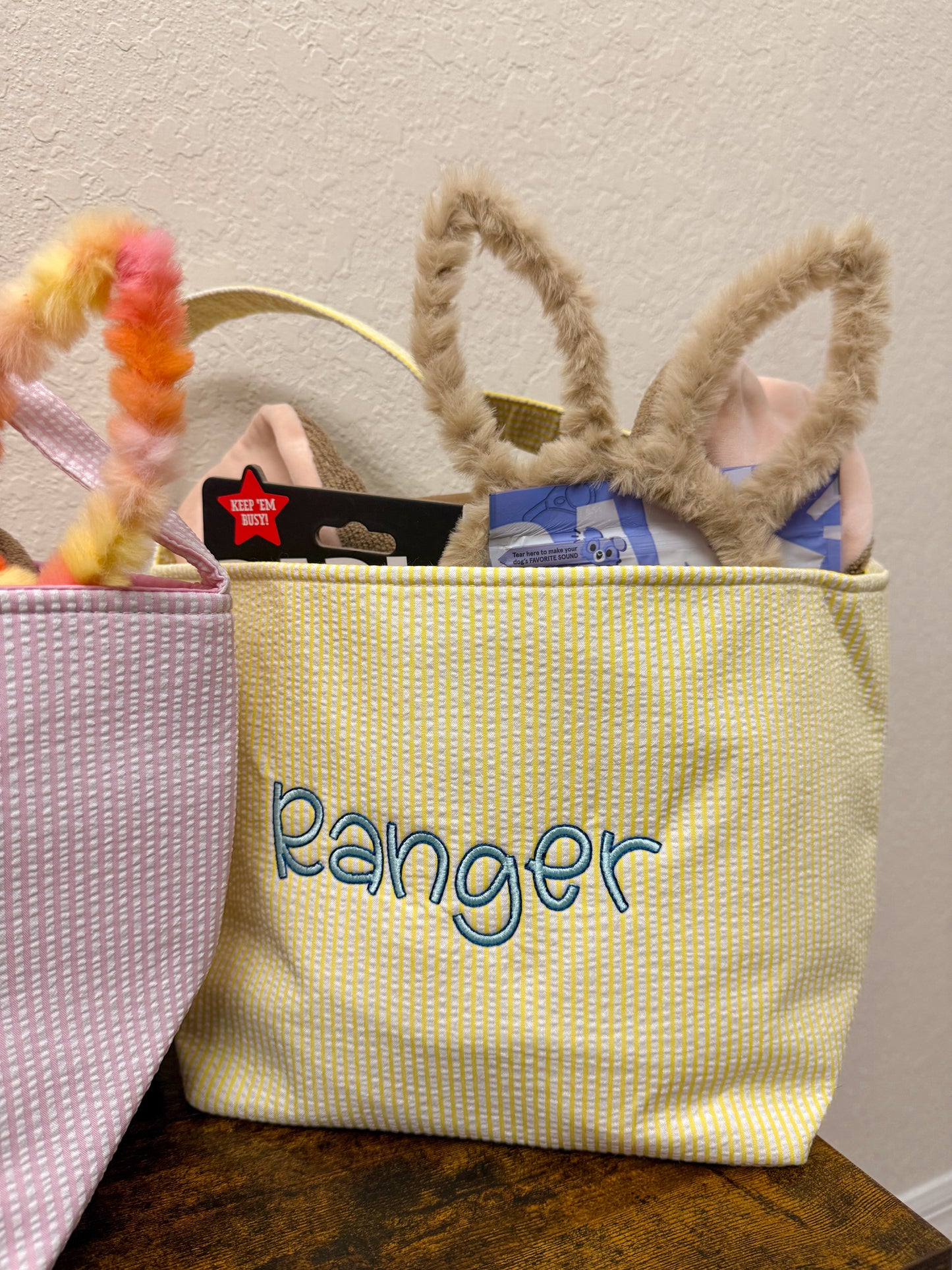 Pastel Seersucker Striped Name Basket