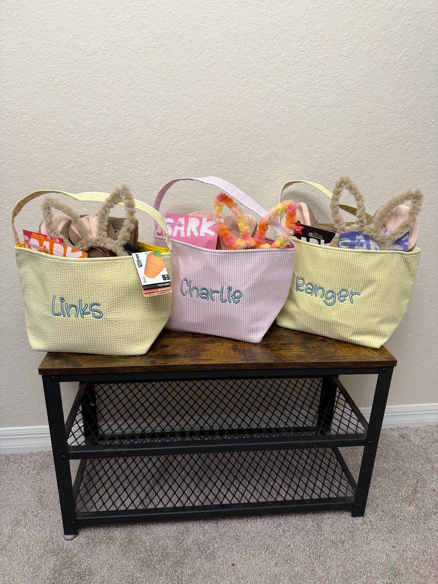 Pastel Seersucker Striped Name Basket