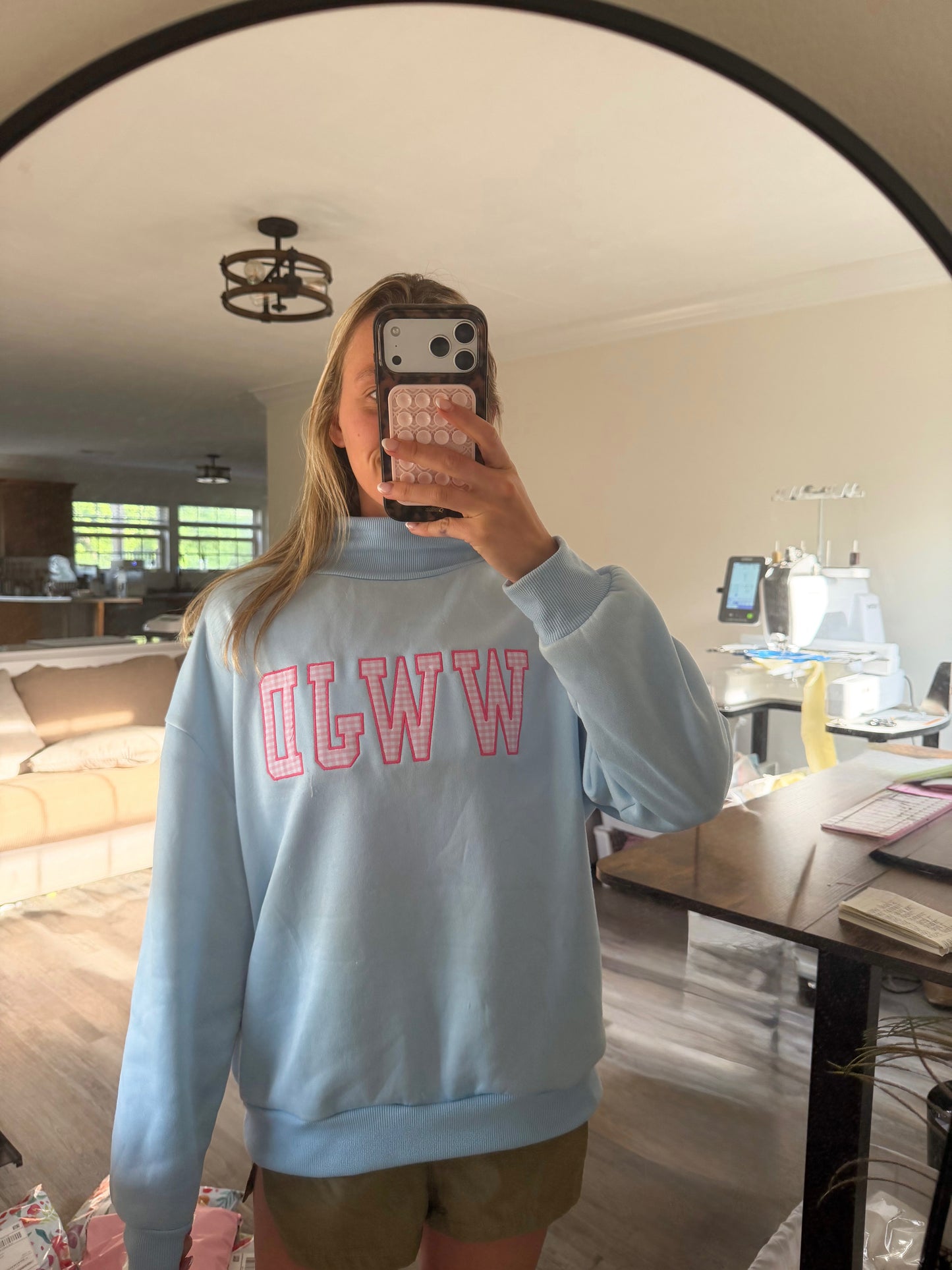 Blue Picnic WWJD Mockneck