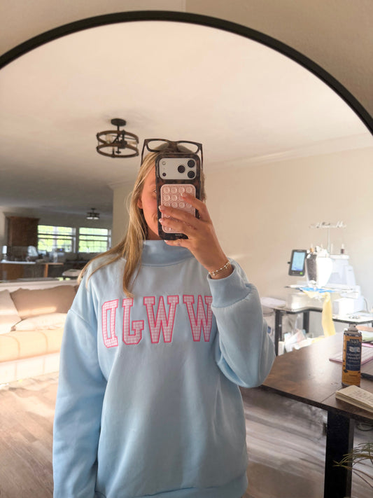 Blue Picnic WWJD Mockneck