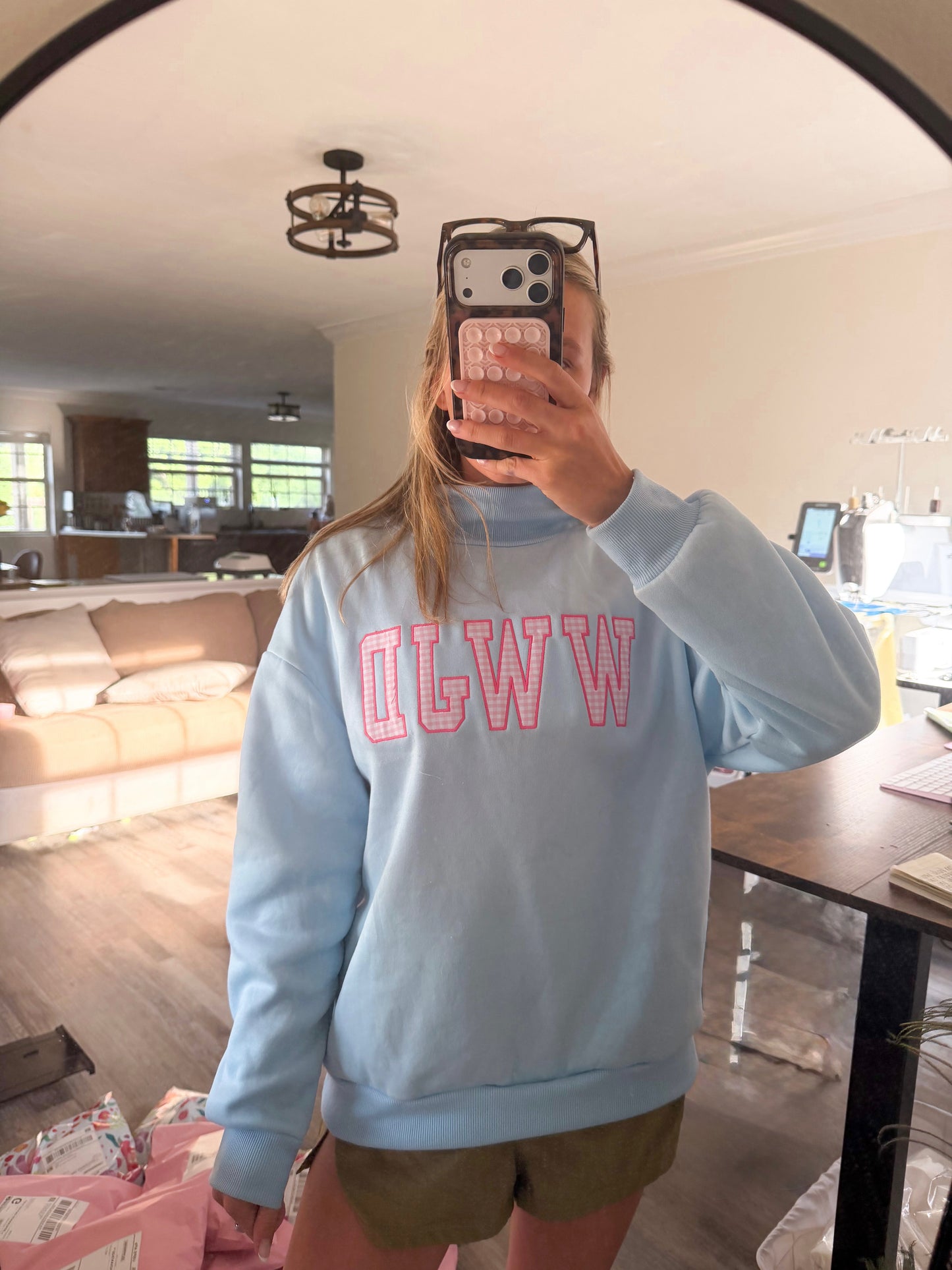 Blue Picnic WWJD Mockneck