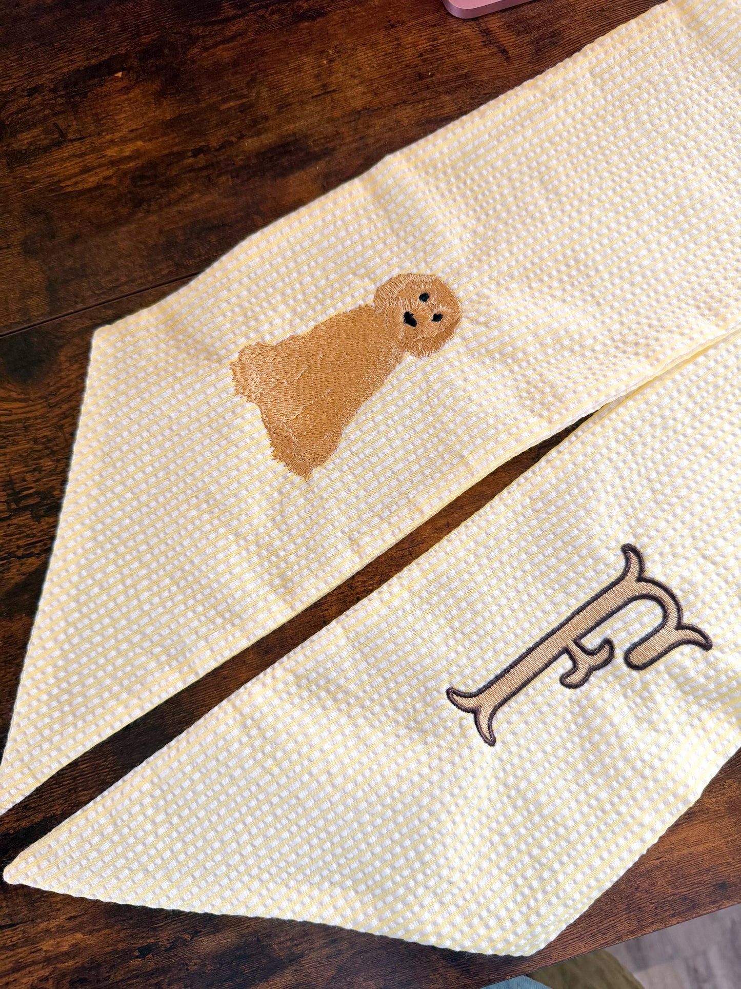 Yellow Seersucker Dog Monogram Wreath Sash